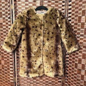 Crewcuts Faux Fur Kids Coat - golden Brown and Black leopard 6 7 LN